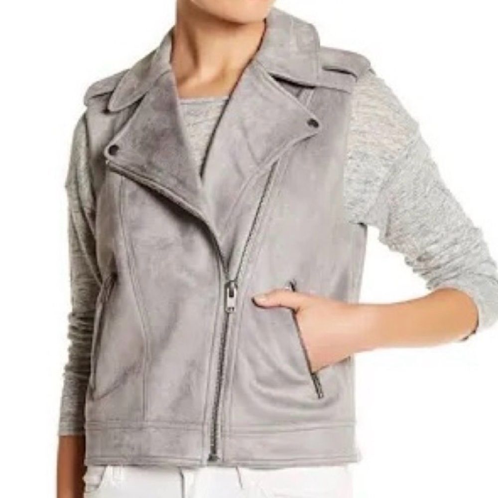 Philosophy Light Gray Faux Sued Moto Vest Size L
